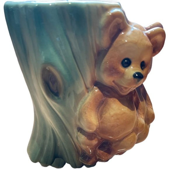 Royal Copley Vintage Bear Planter, Ceramic Tree Stump and Bear Vase, Brown - Picture 5 of 7
